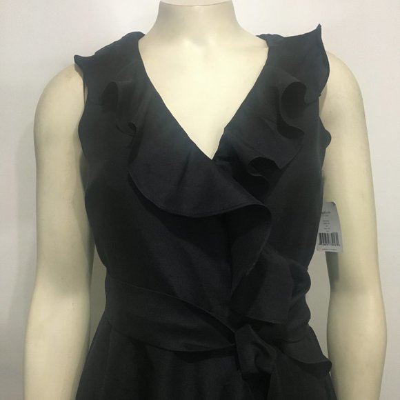 Kate Spade NY 2 Fiona Safari Black Silk Ruffled V-Neck Wrap Cocktail Dress NEW - Picture 3 of 7